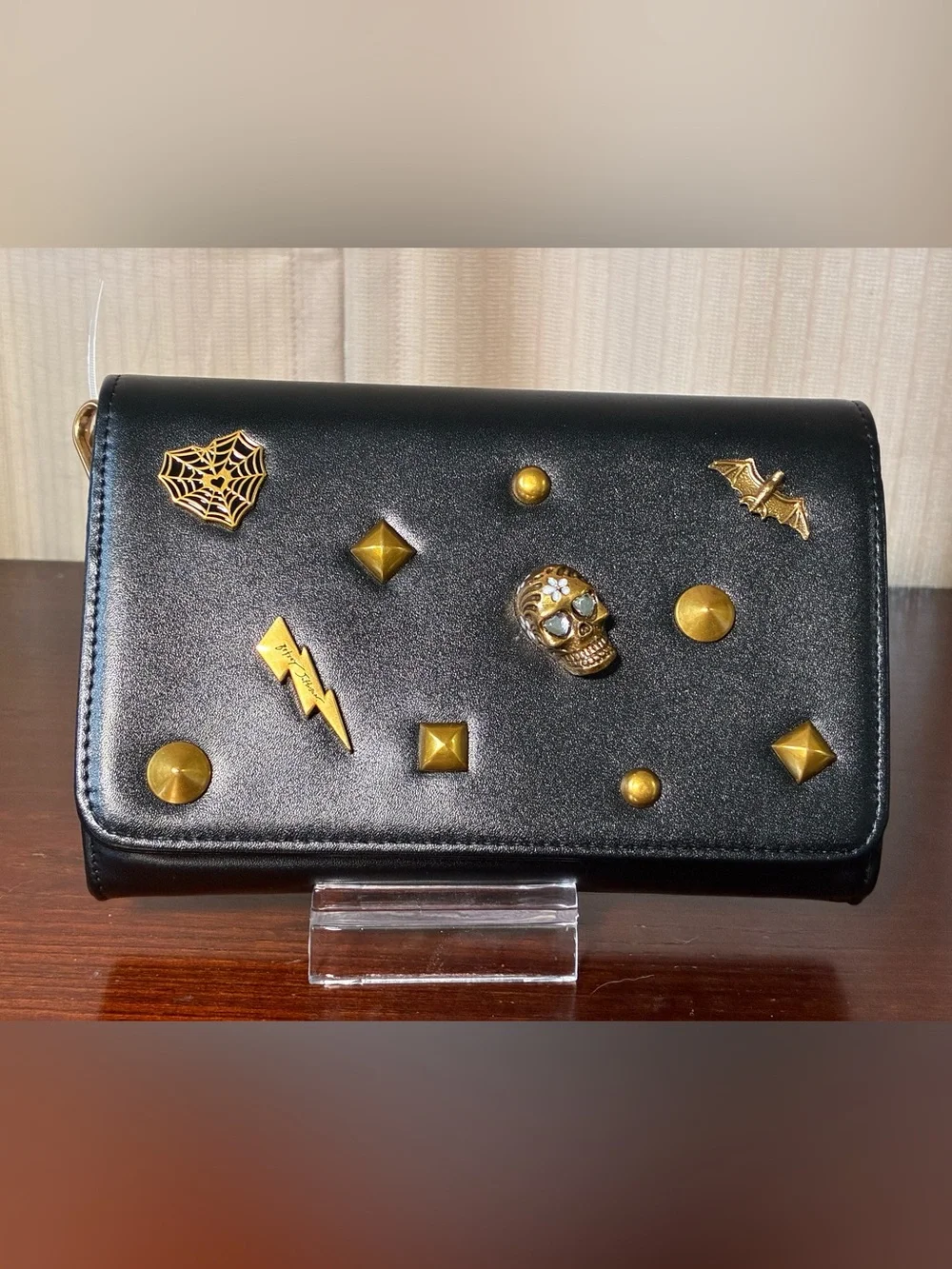 Betsey Johnson Black Wallet with Gold Hardware Accents NWT - Picture 1 of 6
